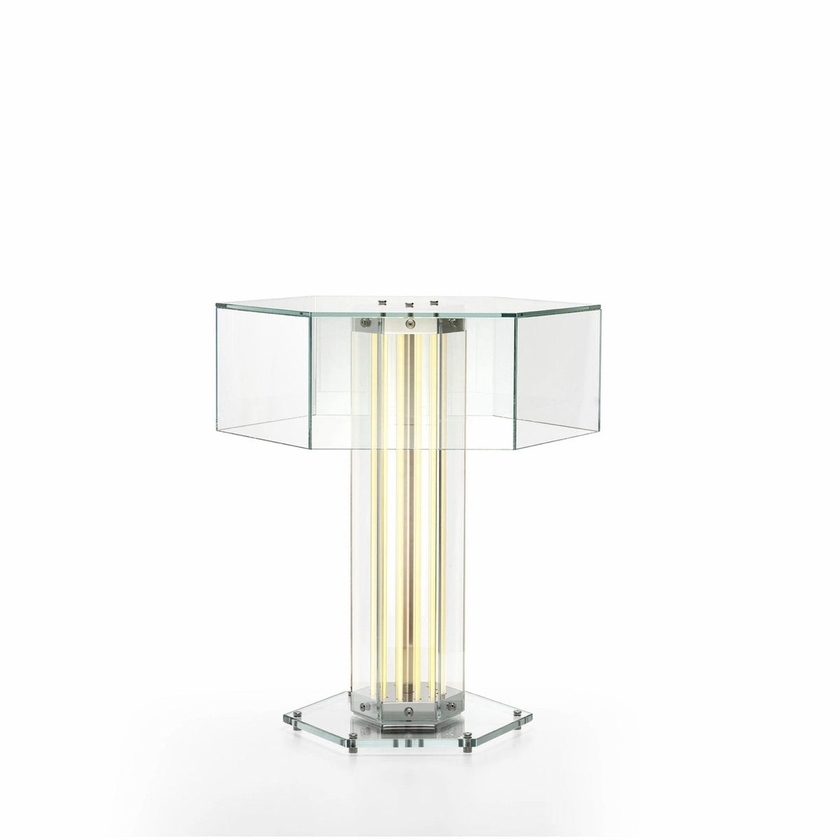 Hexagonal lámpara de mesa de vidrio