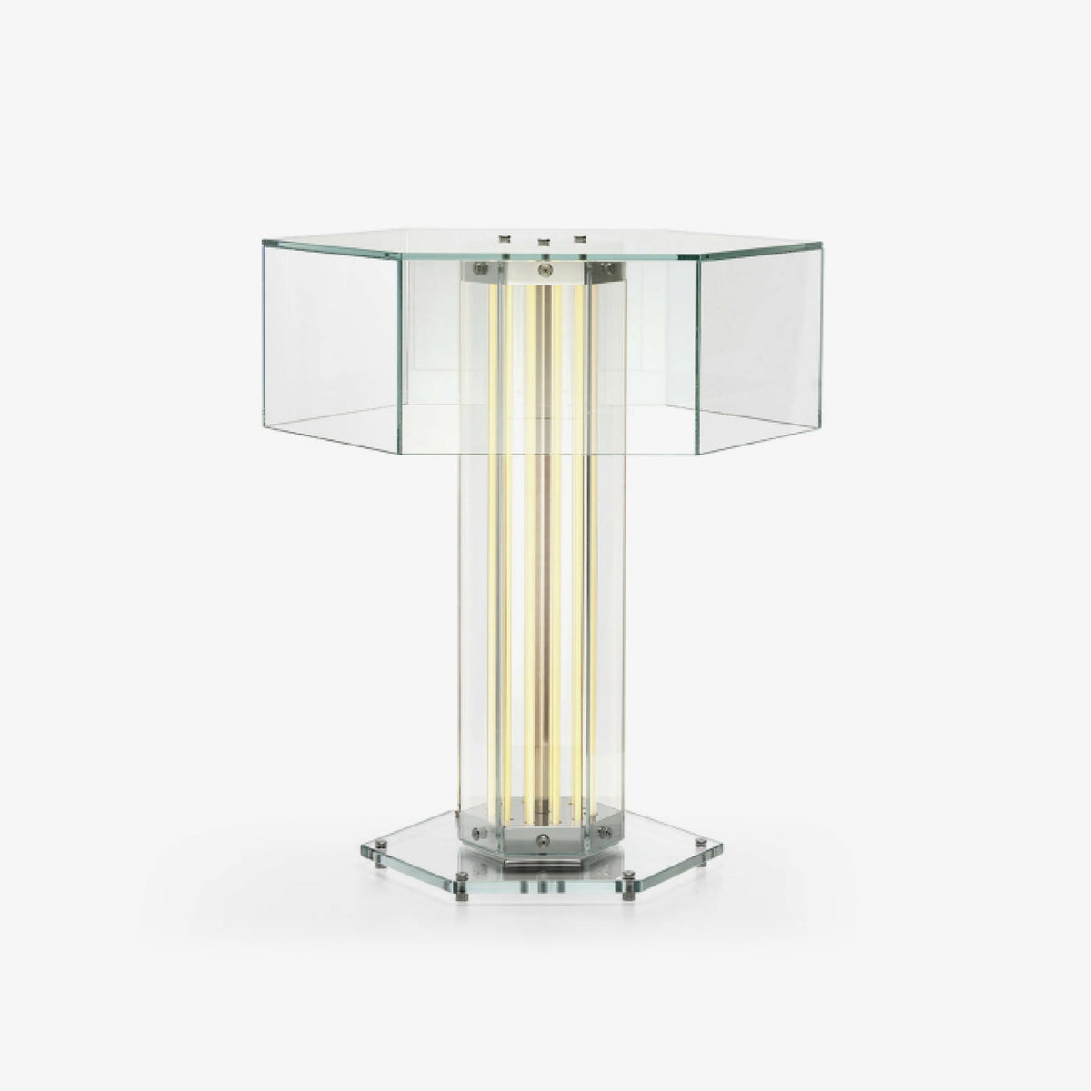 Hexagonal lámpara de mesa de vidrio
