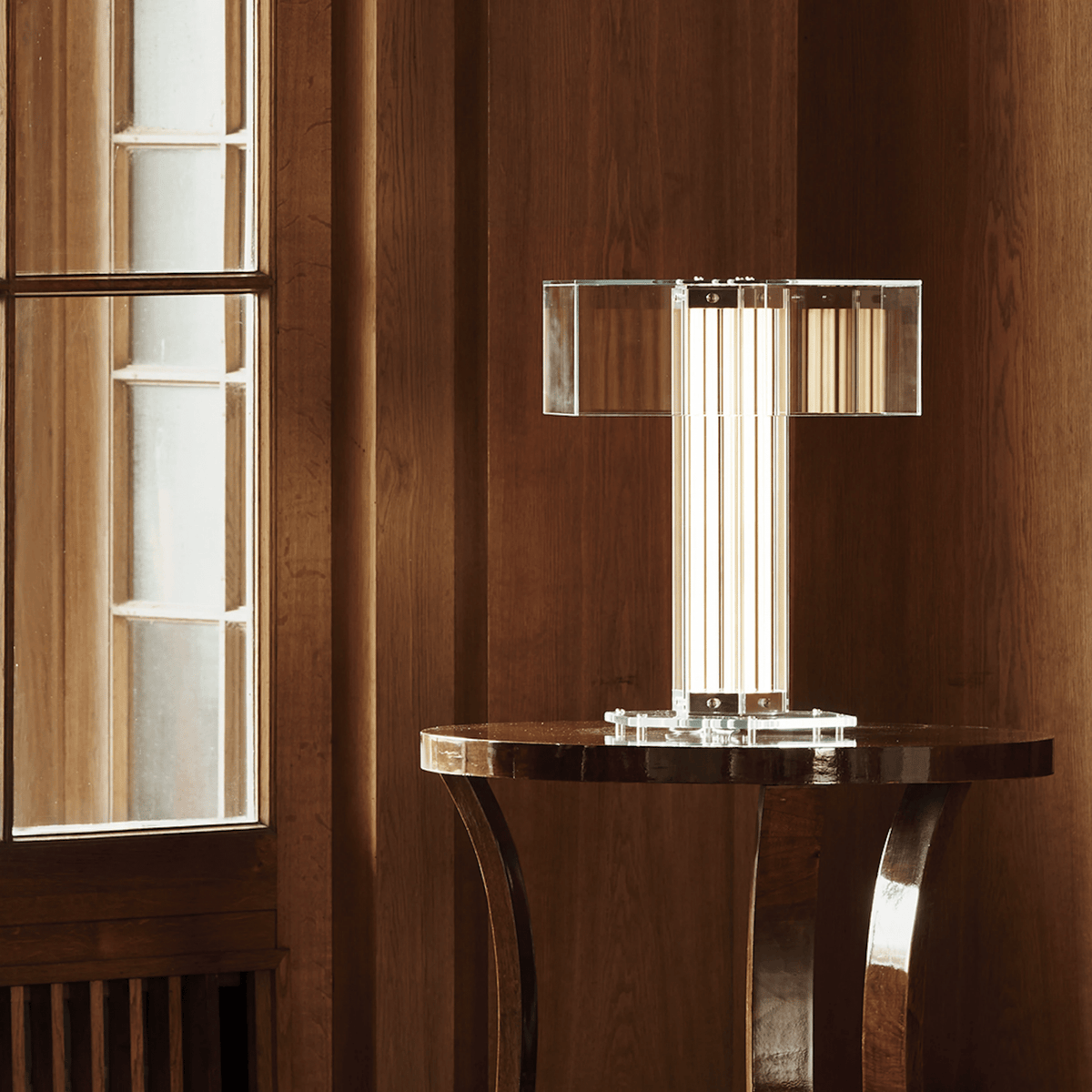 Hexagonal lámpara de mesa de vidrio