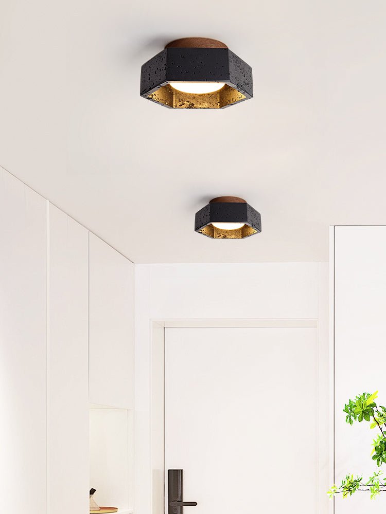 Hexara lámpara de techo hexagonal negra en travertino