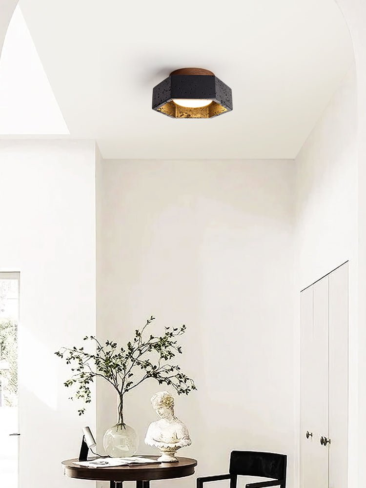 Hexara lámpara de techo hexagonal negra en travertino