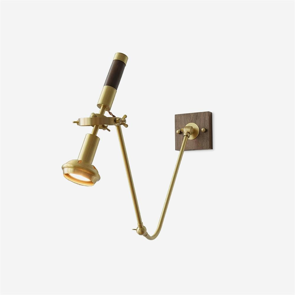 Aplique de pared ajustable de latón y nogal, estilo vintage industrial