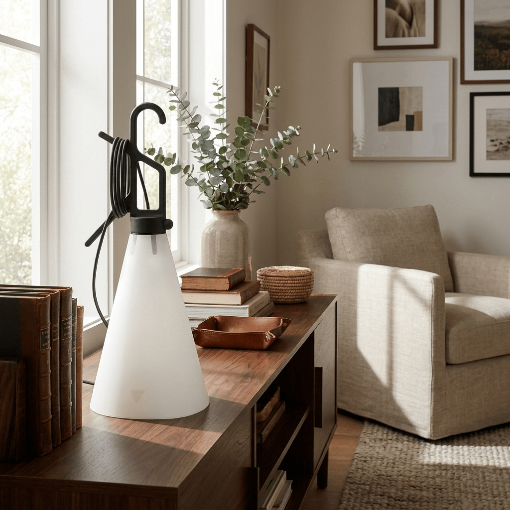 Hook lámpara de mesa con mango en forma de cono