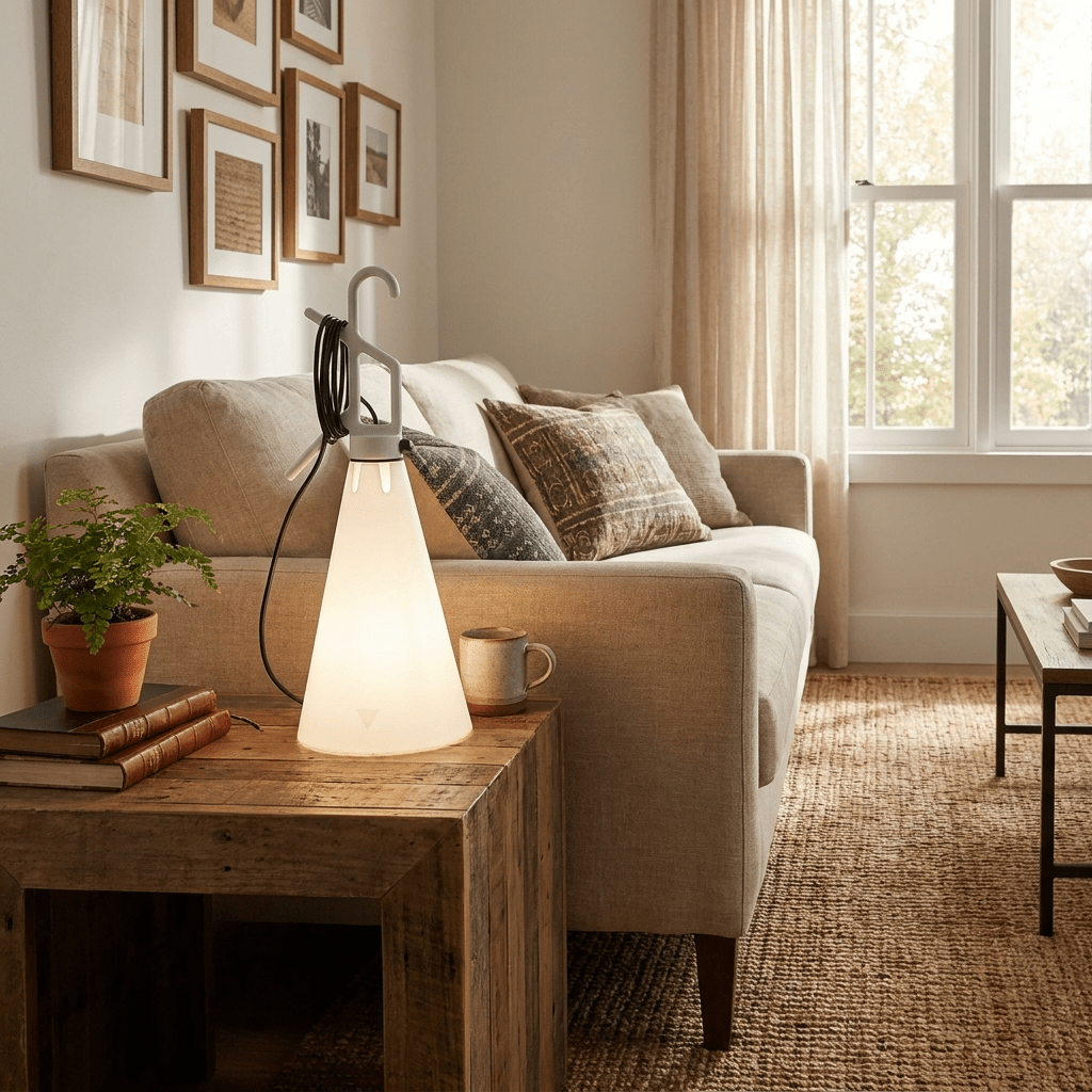 Hook lámpara de mesa con mango en forma de cono
