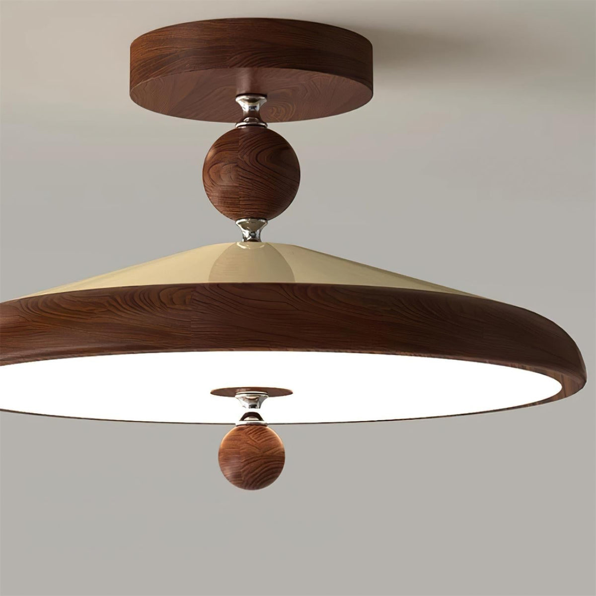 Sorvian lámpara de techo con marco de madera redonda estilo mid-century