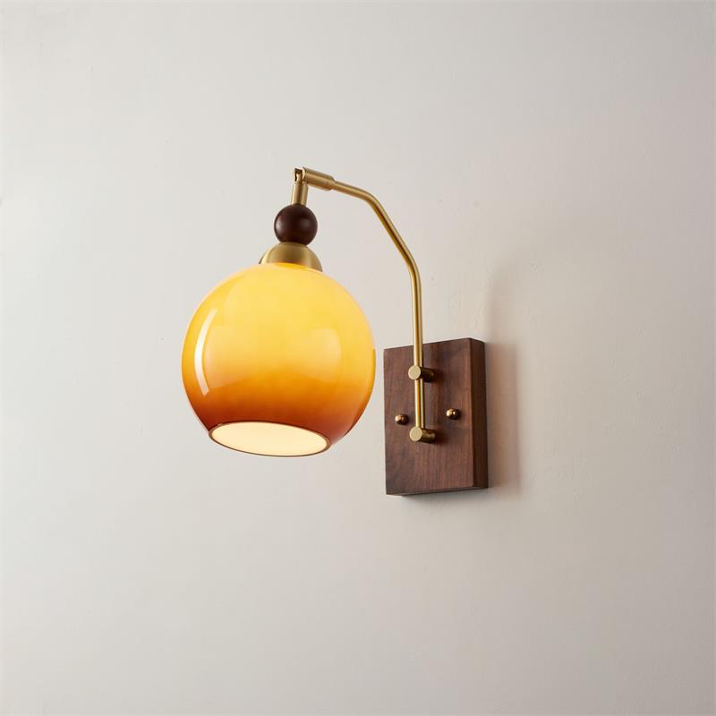 Rinuette aplique de pared de latón, vidrio y madera nogal
