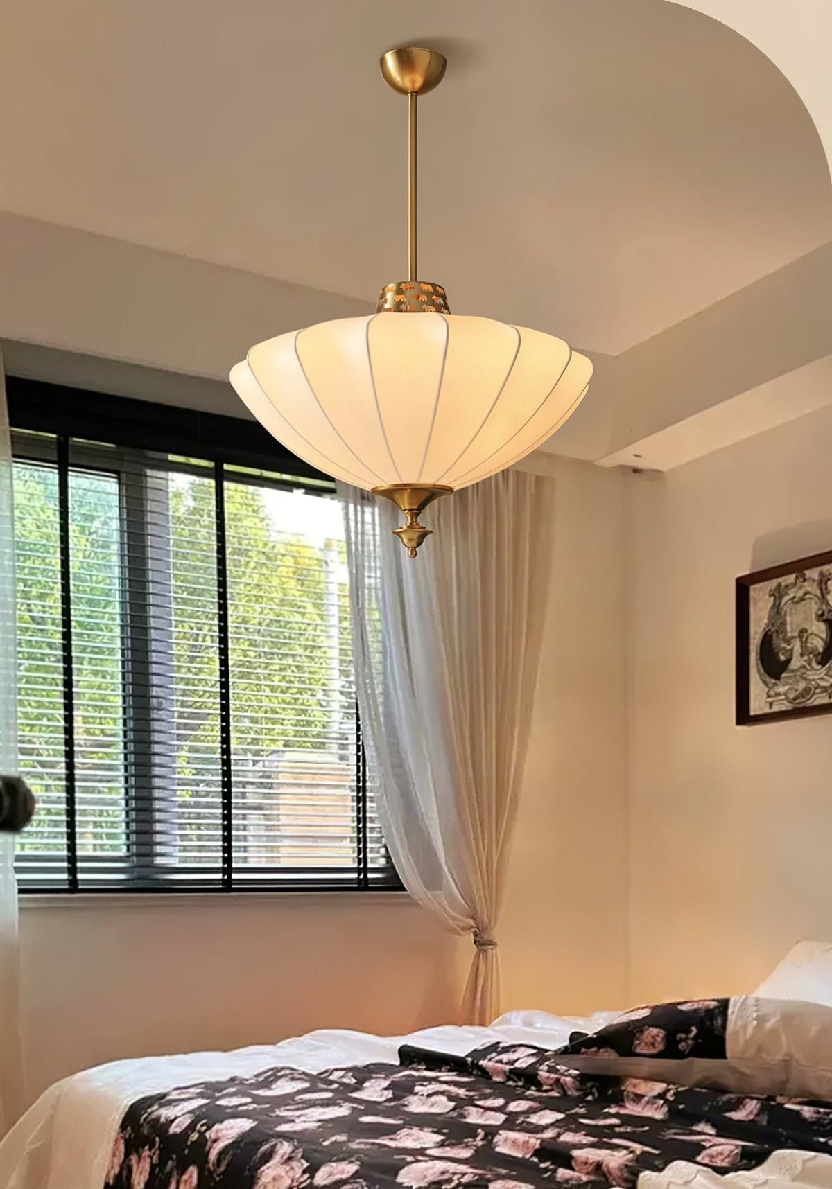 Ortalara lámpara colgante elegancia Vintage floración con pantalla de seda