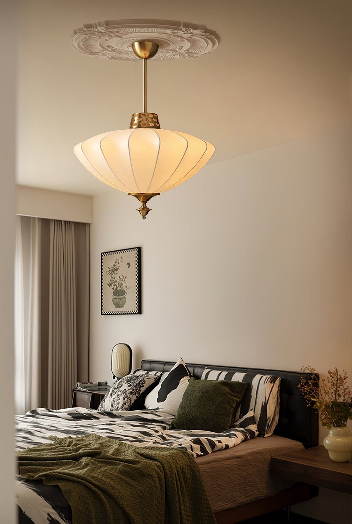 Ortalara lámpara colgante elegancia Vintage floración con pantalla de seda