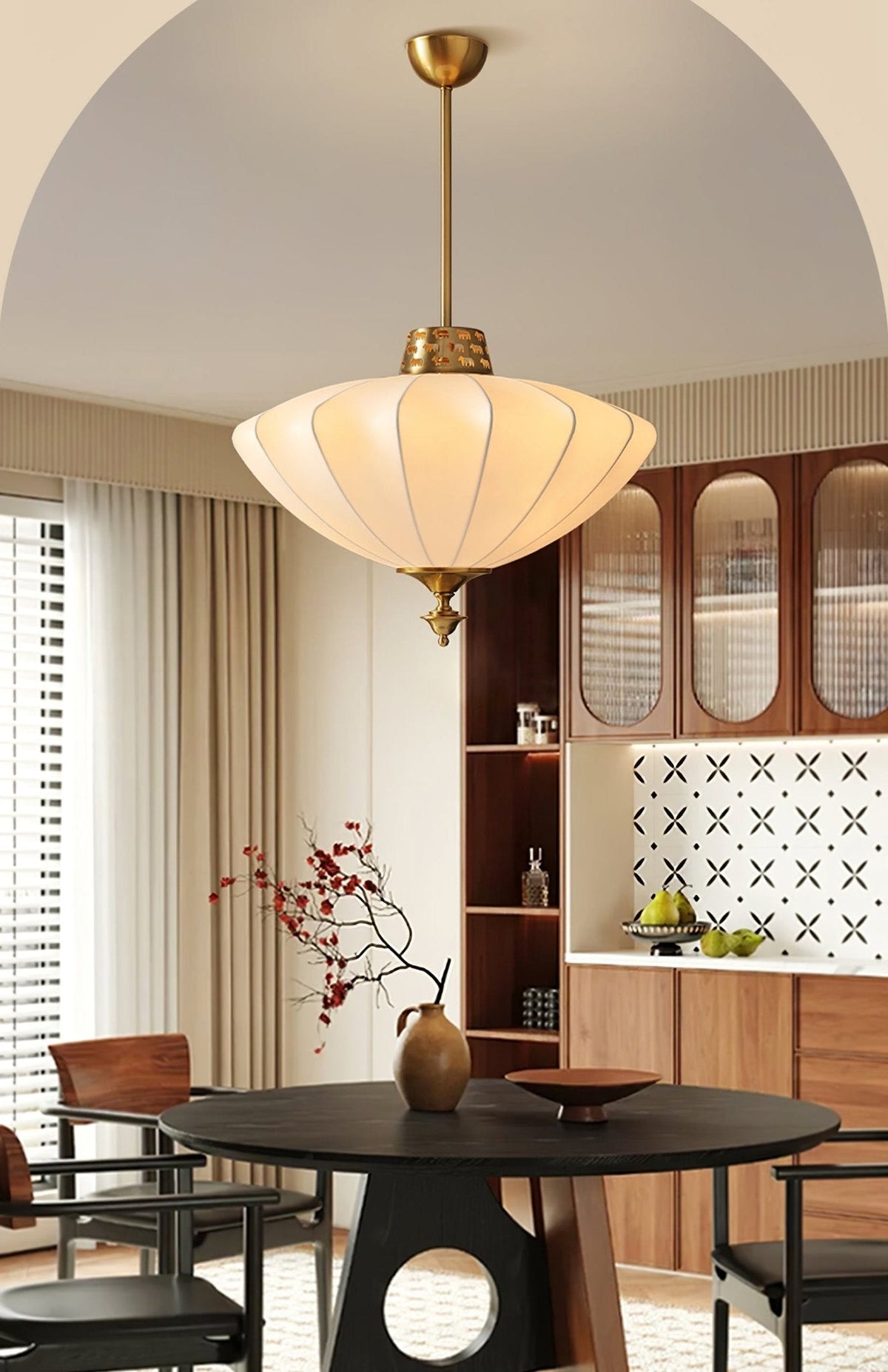 Ortalara lámpara colgante elegancia Vintage floración con pantalla de seda