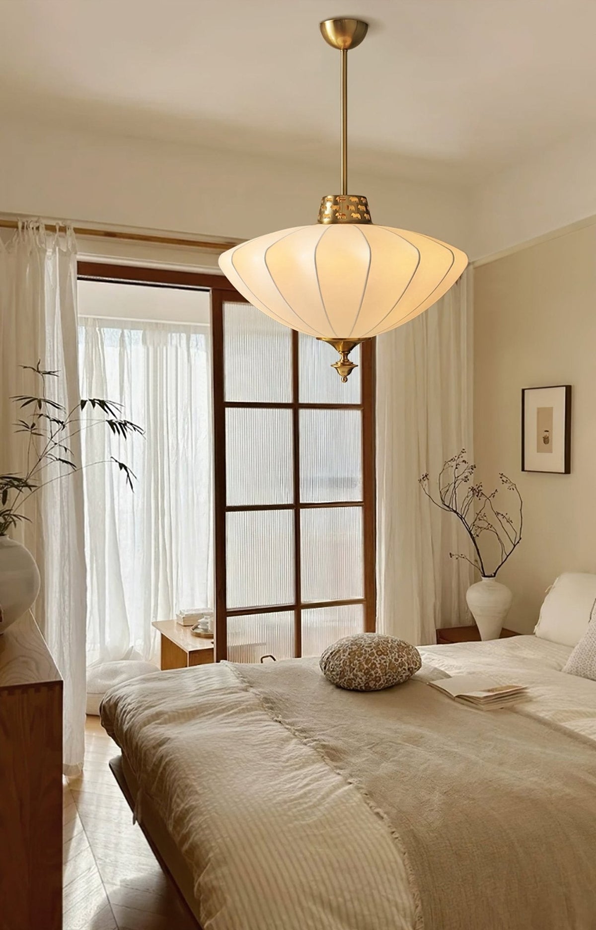 Ortalara lámpara colgante elegancia Vintage floración con pantalla de seda