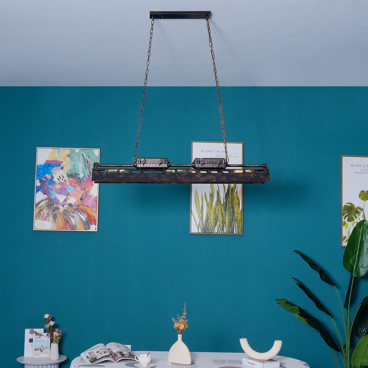 Mael lámpara de araña industrial con marco rectangular