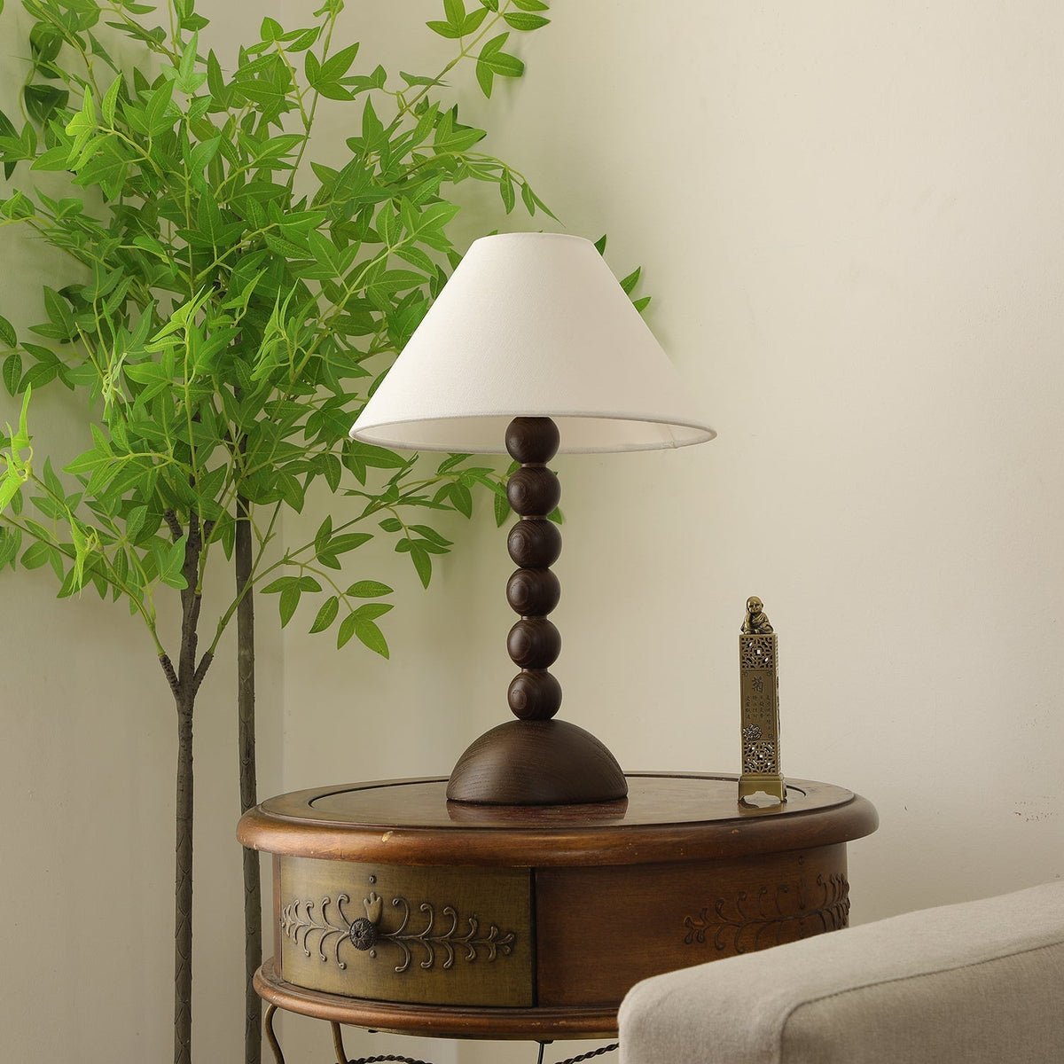 Lennox lámpara de mesa elegante de madera y tejido