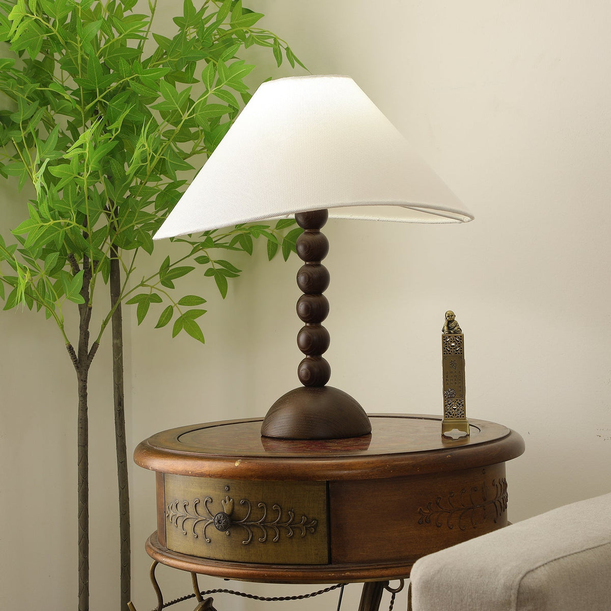 Lennox lámpara de mesa elegante de madera y tejido