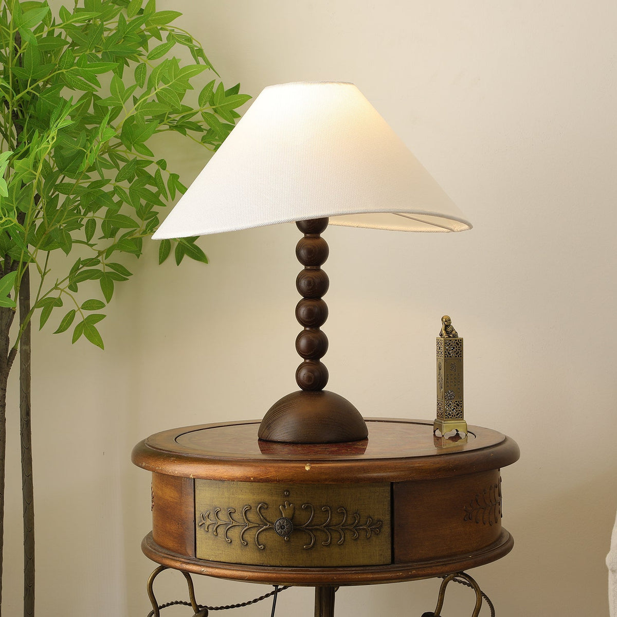 Lennox lámpara de mesa elegante de madera y tejido