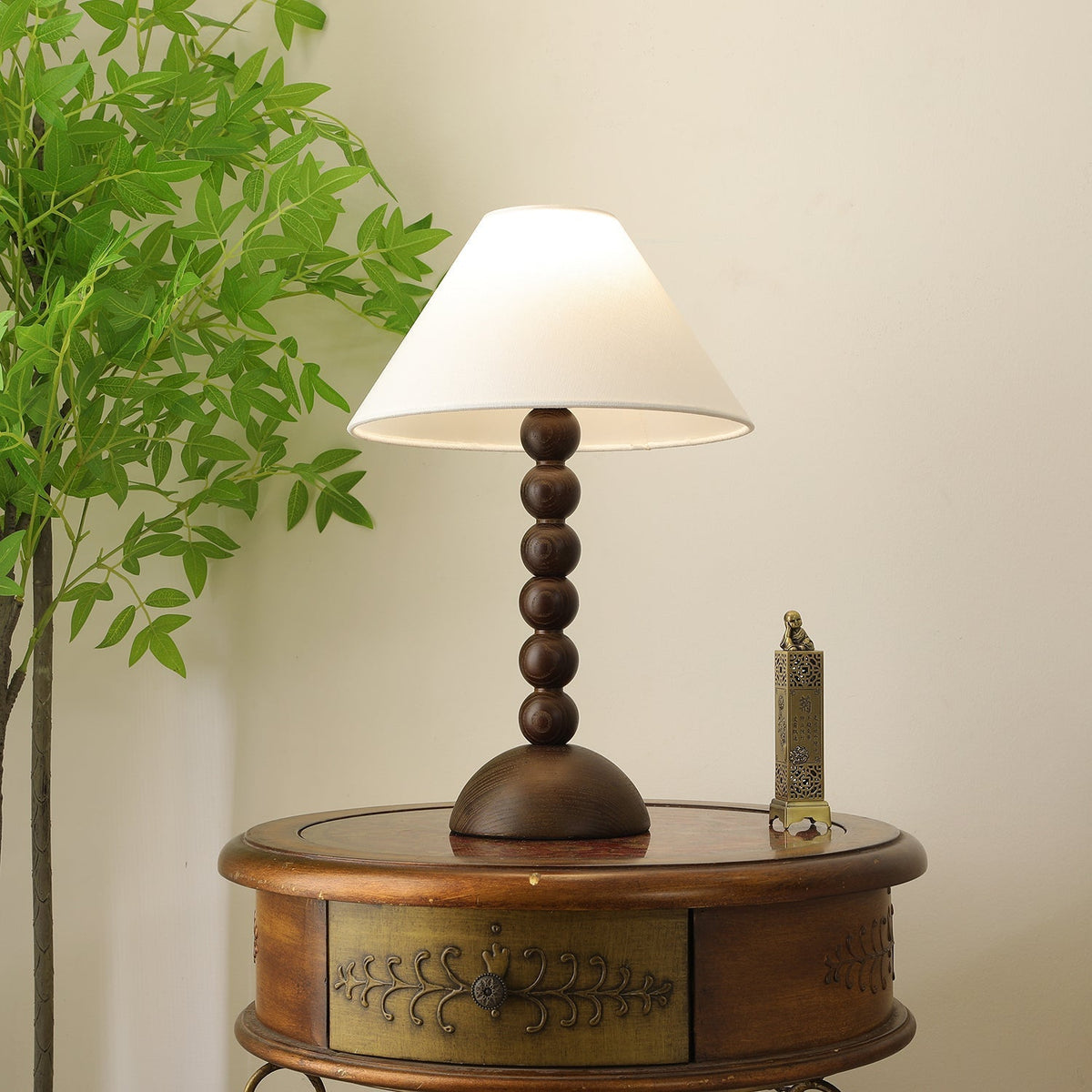 Lennox lámpara de mesa elegante de madera y tejido