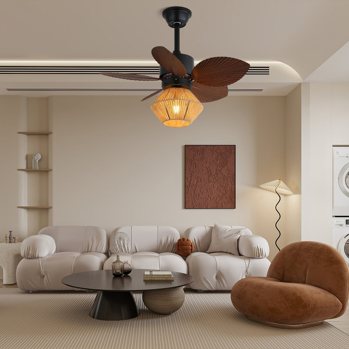 Solaya ventilador de techo con luz Tropical de ratán