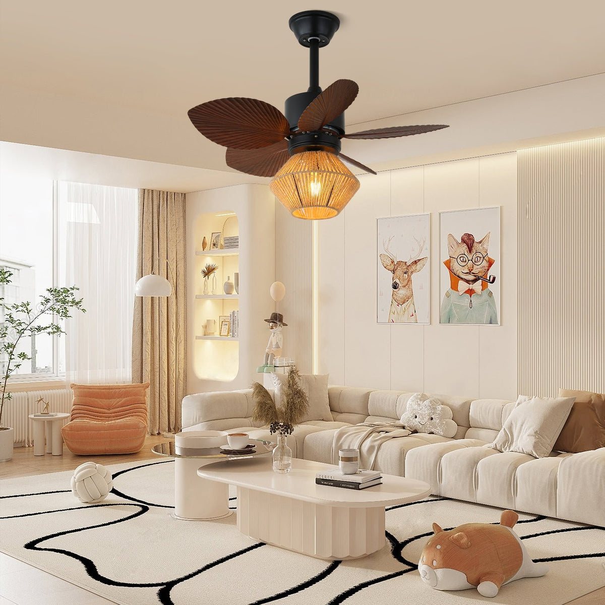 Solaya ventilador de techo con luz Tropical de ratán
