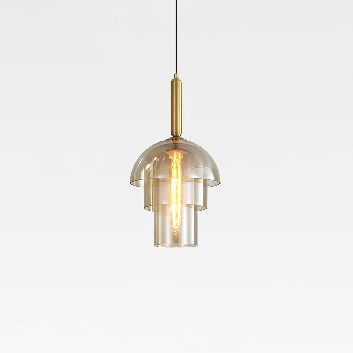 Renley lámpara colgante de cúpula en vidrio cognac y latón, estilo mid-century