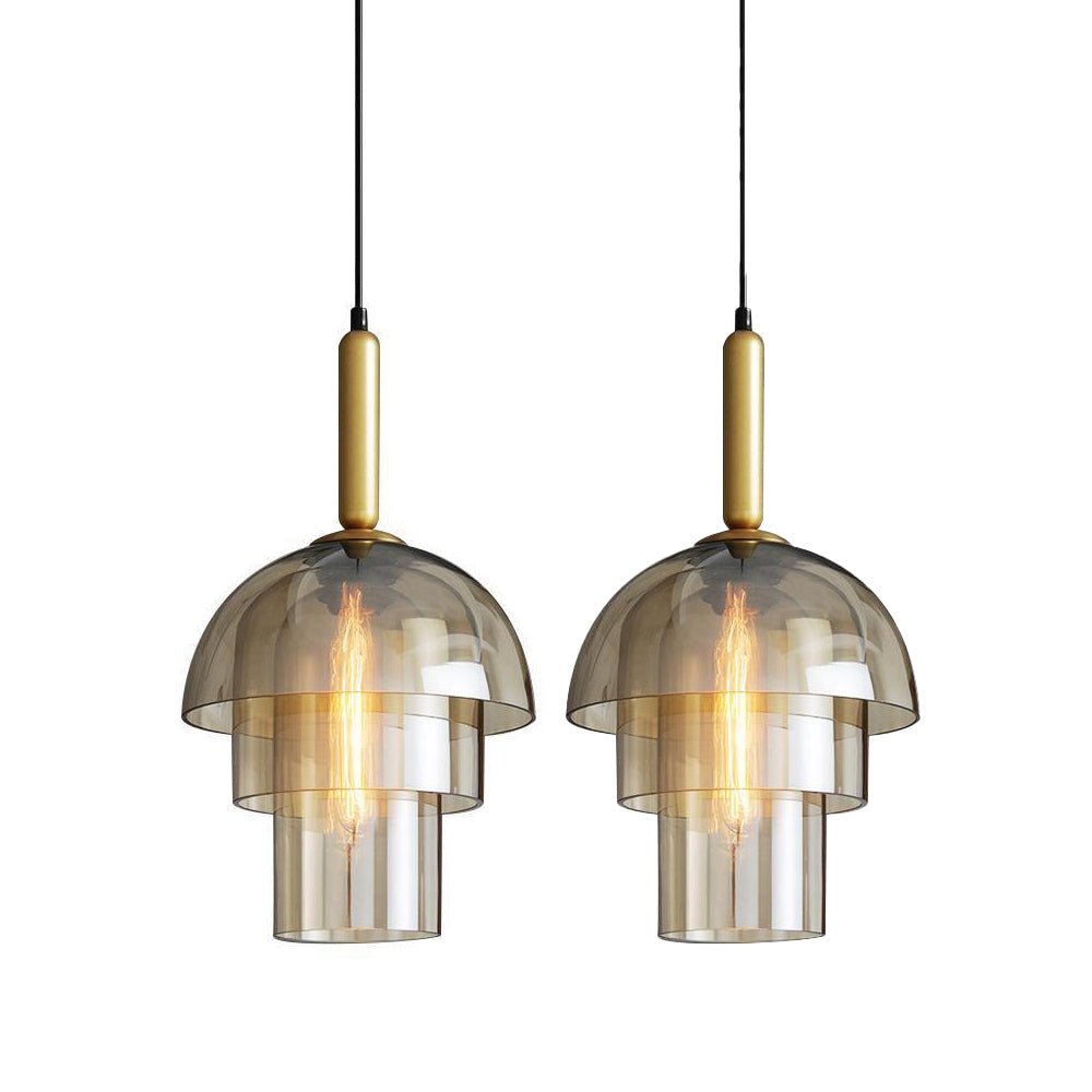 Renley lámpara colgante de cúpula en vidrio cognac y latón, estilo mid-century