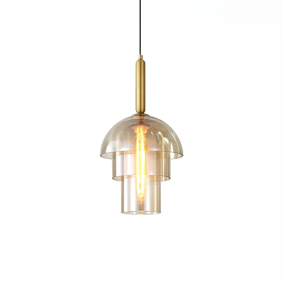 Renley lámpara colgante de cúpula en vidrio cognac y latón, estilo mid-century