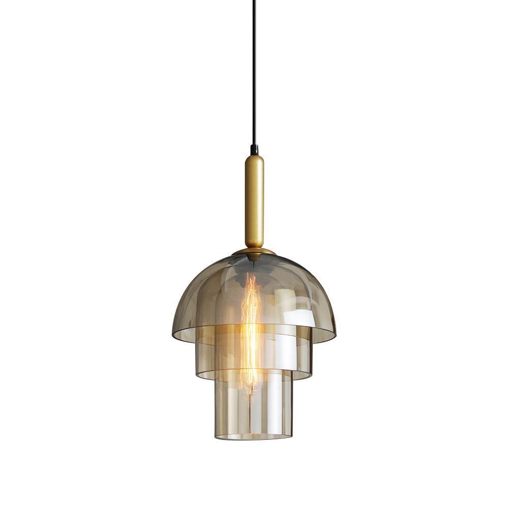 Renley lámpara colgante de cúpula en vidrio cognac y latón, estilo mid-century