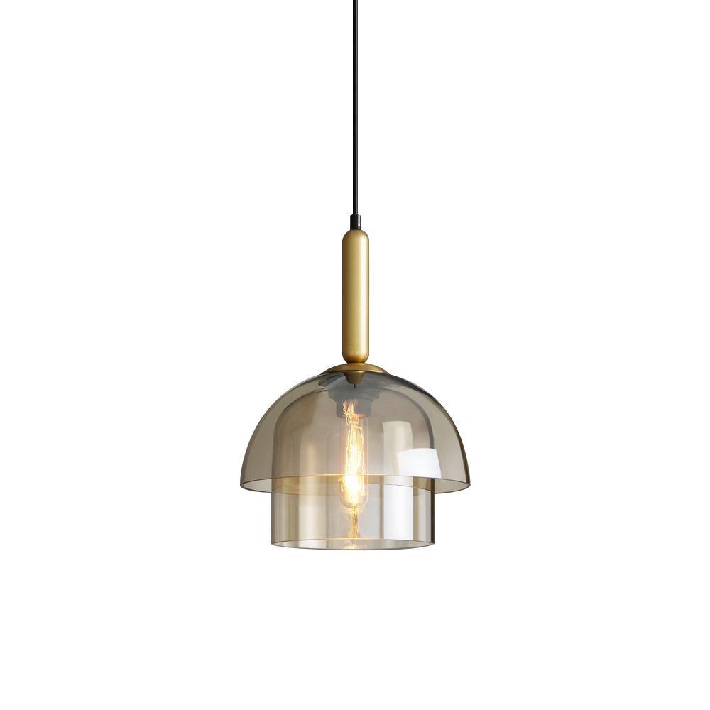 Renley lámpara colgante de cúpula en vidrio cognac y latón, estilo mid-century