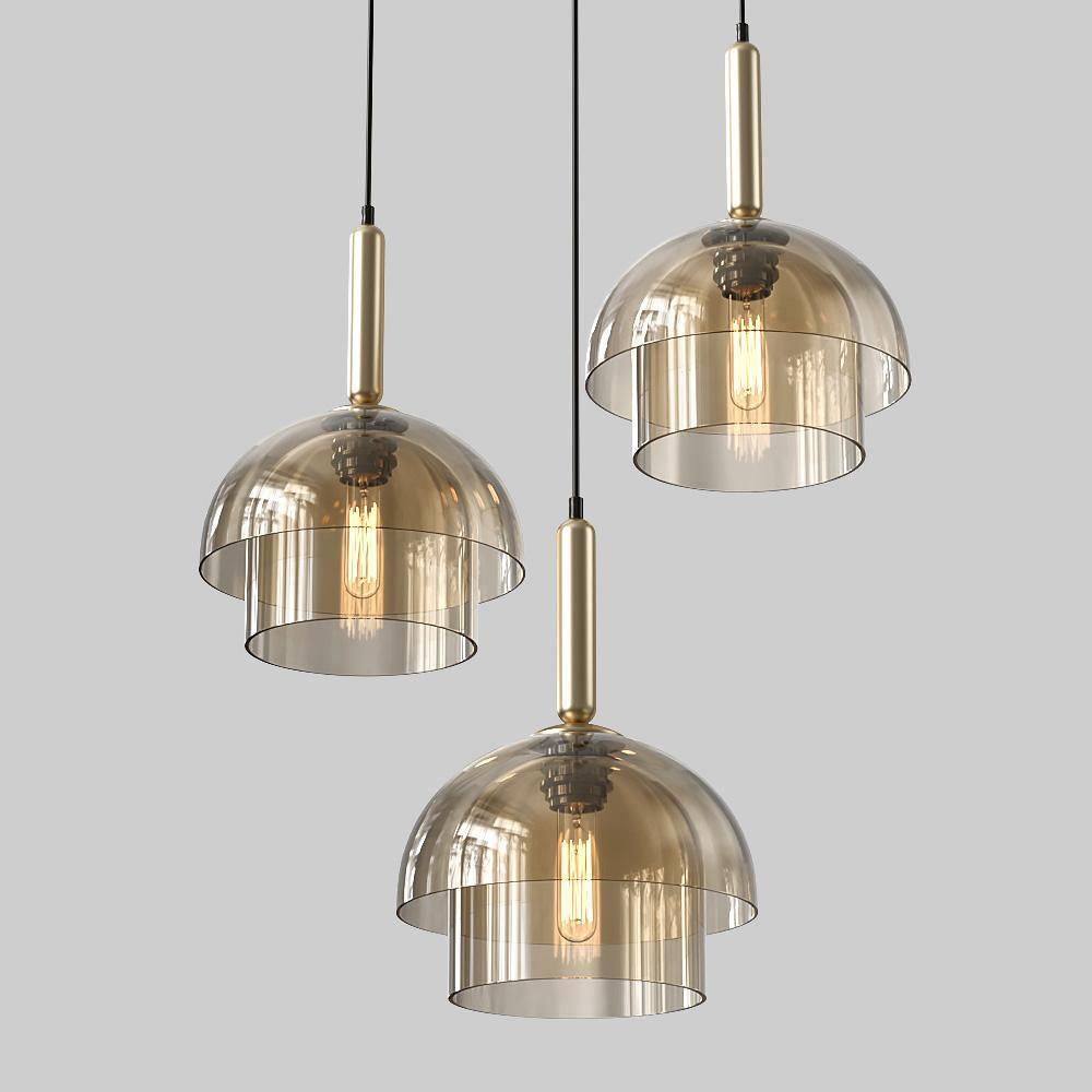 Renley lámpara colgante de cúpula en vidrio cognac y latón, estilo mid-century