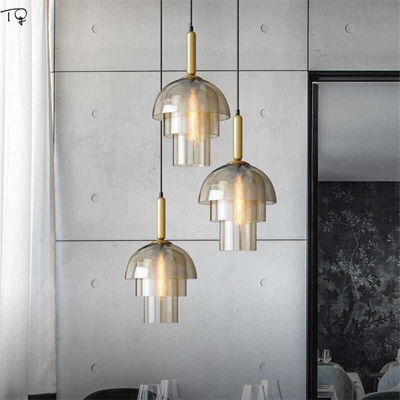 Renley lámpara colgante de cúpula en vidrio cognac y latón, estilo mid-century