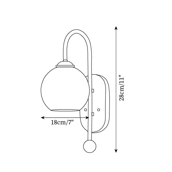 Aplique de pared de metal y vidrio con globo liso y placa trasera de madera