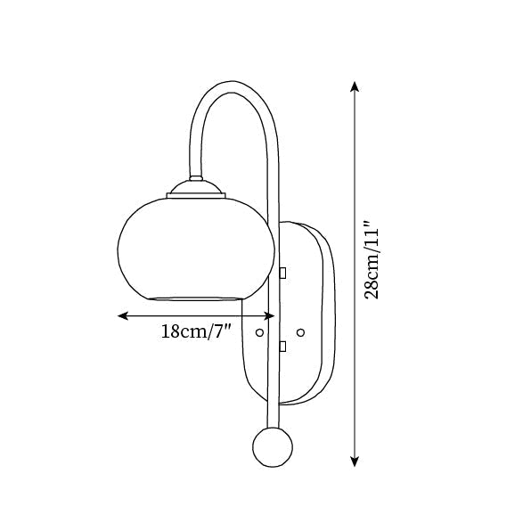 Aplique de pared de metal y vidrio con globo liso y placa trasera de madera