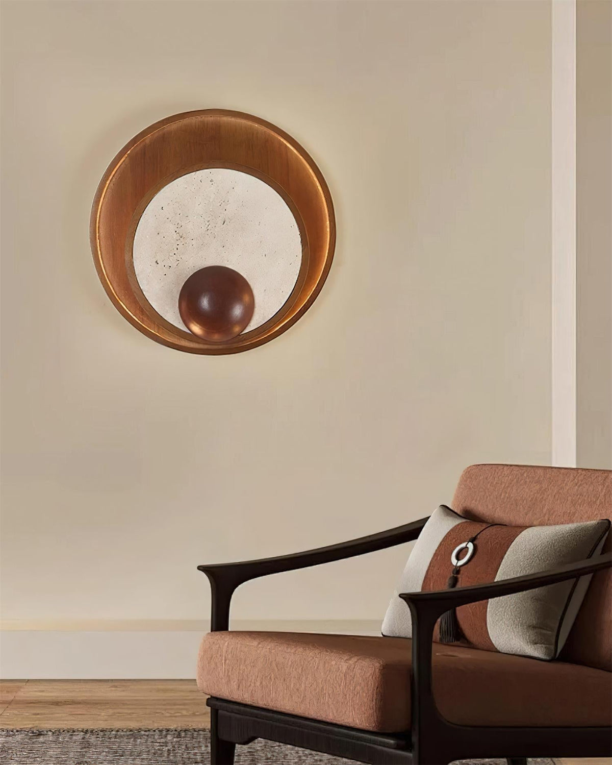 Noriviella aplique de pared travertino Marco Circular de madera