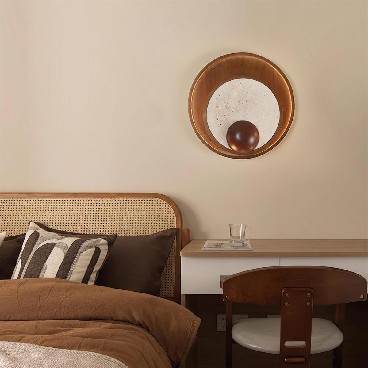 Noriviella aplique de pared travertino Marco Circular de madera