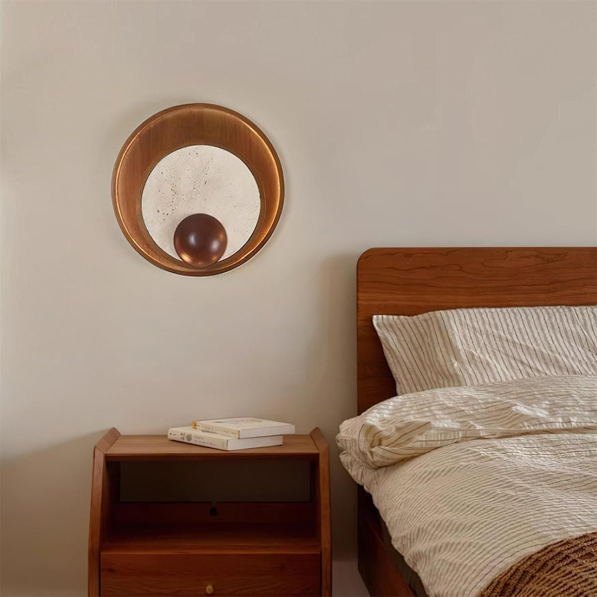 Noriviella aplique de pared travertino Marco Circular de madera