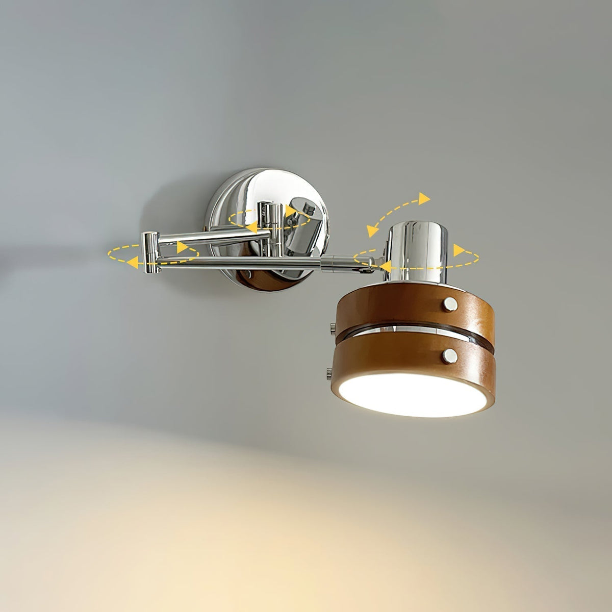 Lámpara de Pared con Pantalla de Barril de Metal y Madera Ajustable, Estilo Medio Siglo