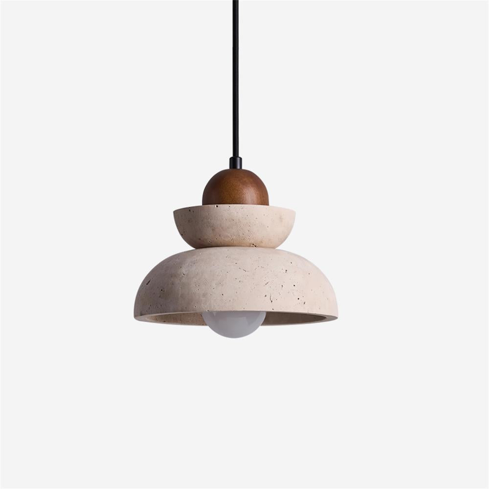 Lámpara colgante de travertino y madera moderna nórdica color nogal y beige