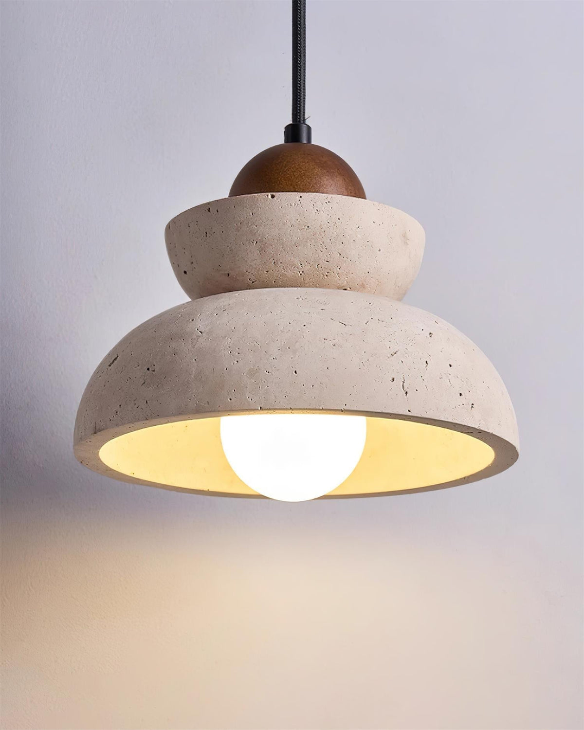 Lámpara colgante de travertino y madera moderna nórdica color nogal y beige