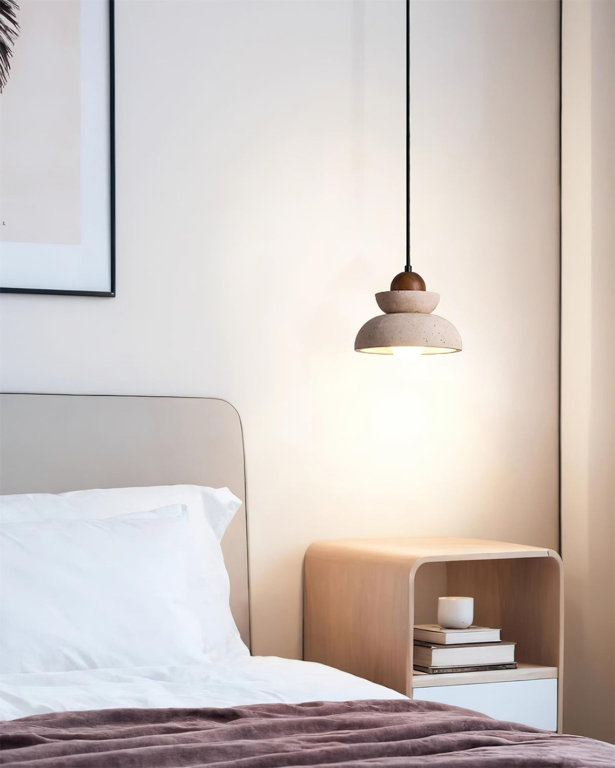 Lámpara colgante de travertino y madera moderna nórdica color nogal y beige