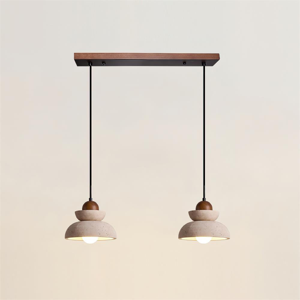 Lámpara colgante de travertino y madera moderna nórdica color nogal y beige