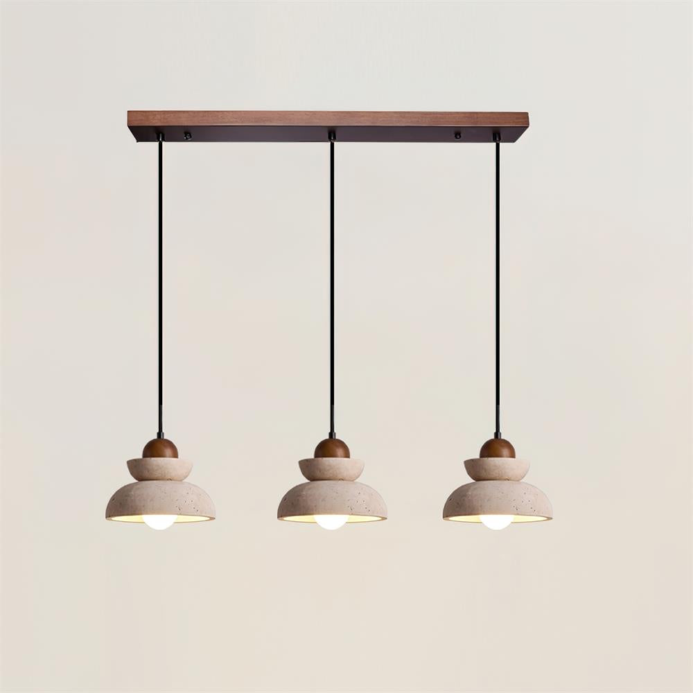 Lámpara colgante de travertino y madera moderna nórdica color nogal y beige