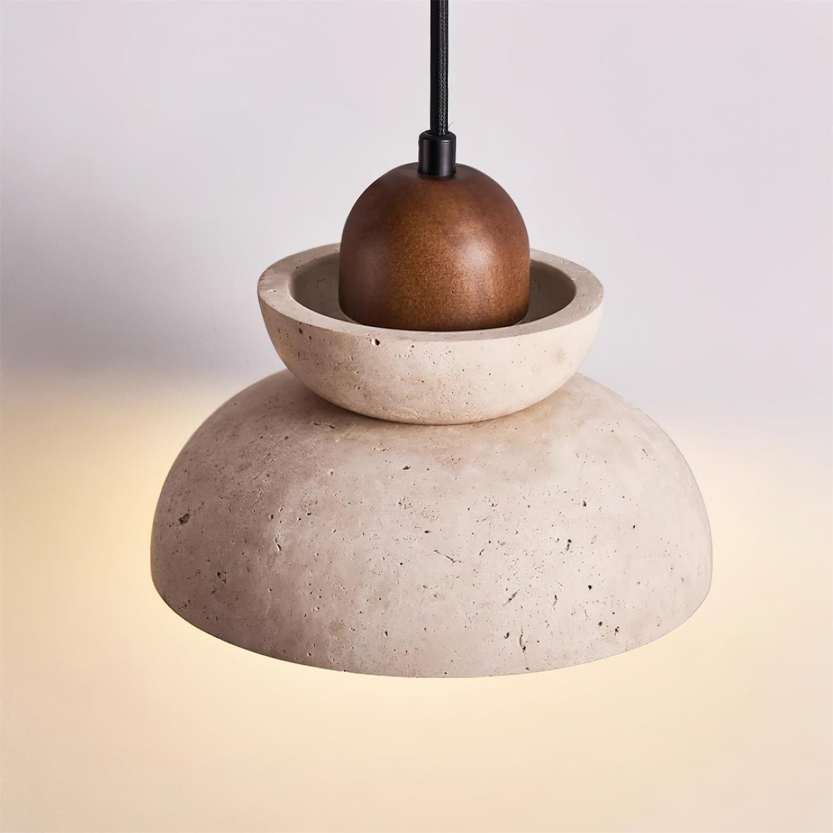 Lámpara colgante de travertino y madera moderna nórdica color nogal y beige