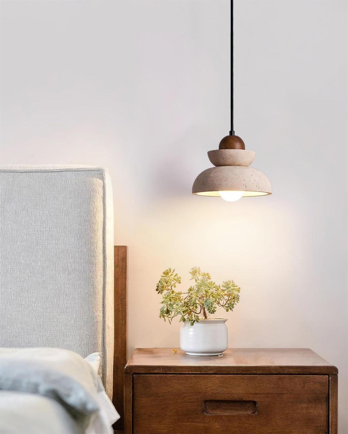 Lámpara colgante de travertino y madera moderna nórdica color nogal y beige