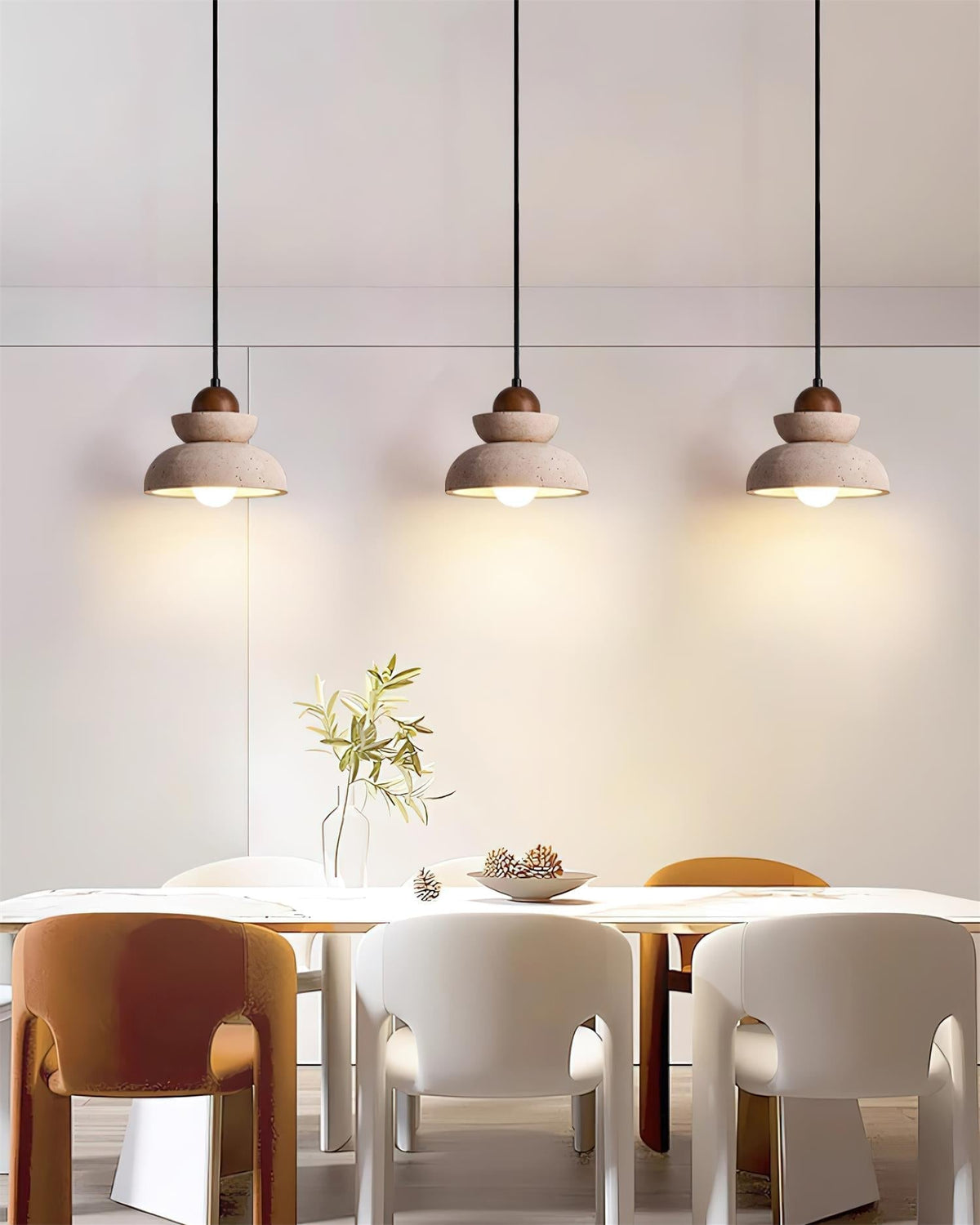 Lámpara colgante de travertino y madera moderna nórdica color nogal y beige
