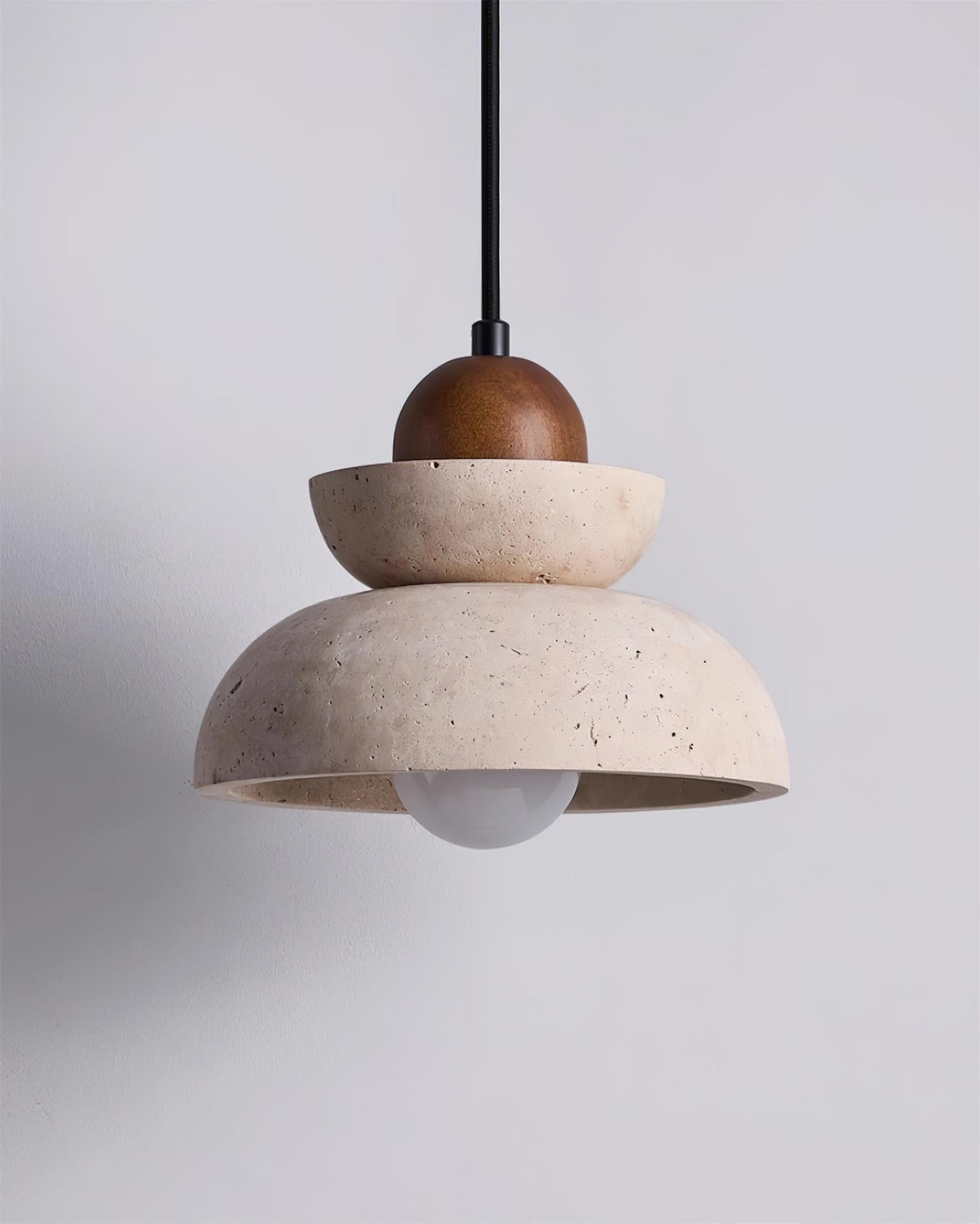 Lámpara colgante de travertino y madera moderna nórdica color nogal y beige
