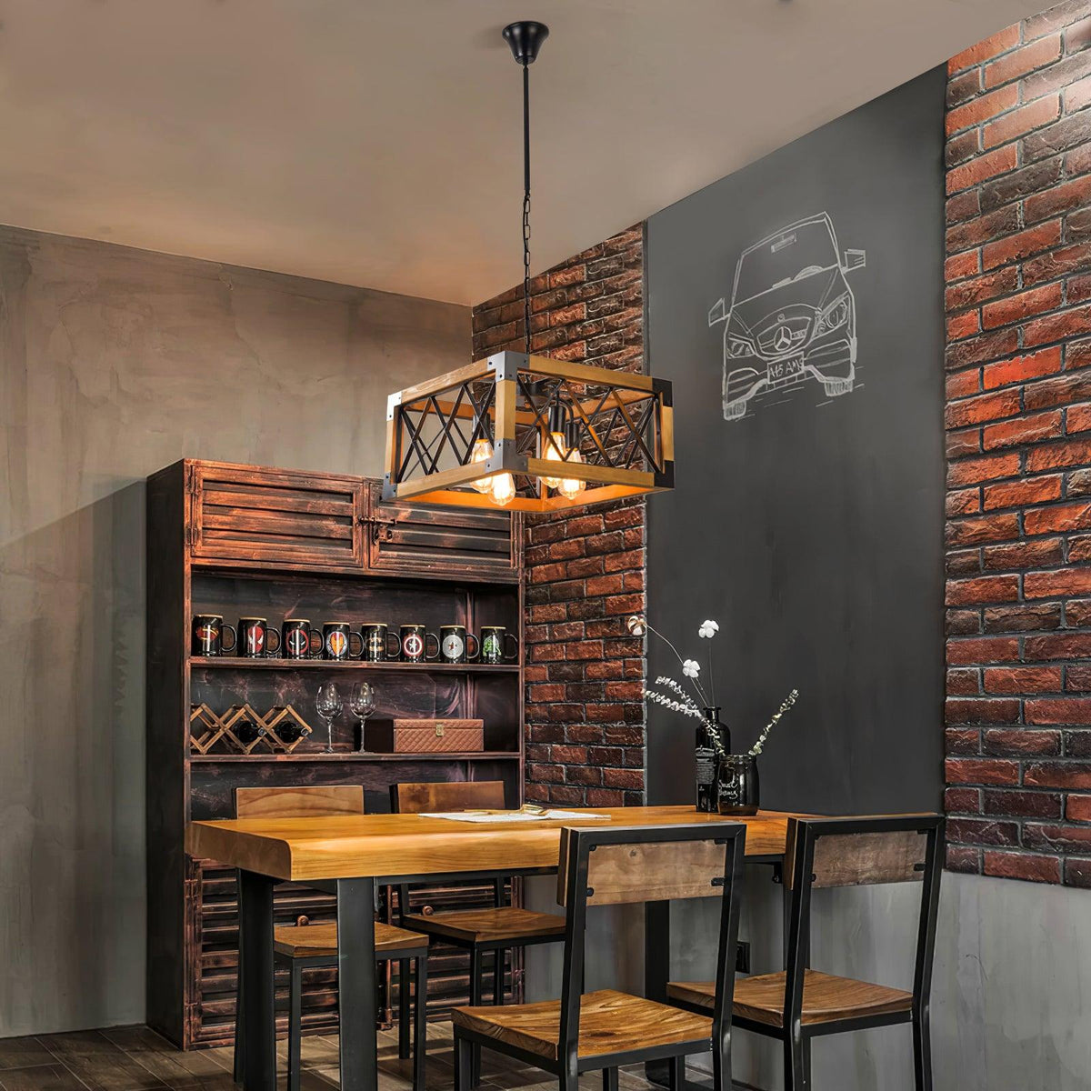 Grid lámpara de araña de cocina con isla rectangular