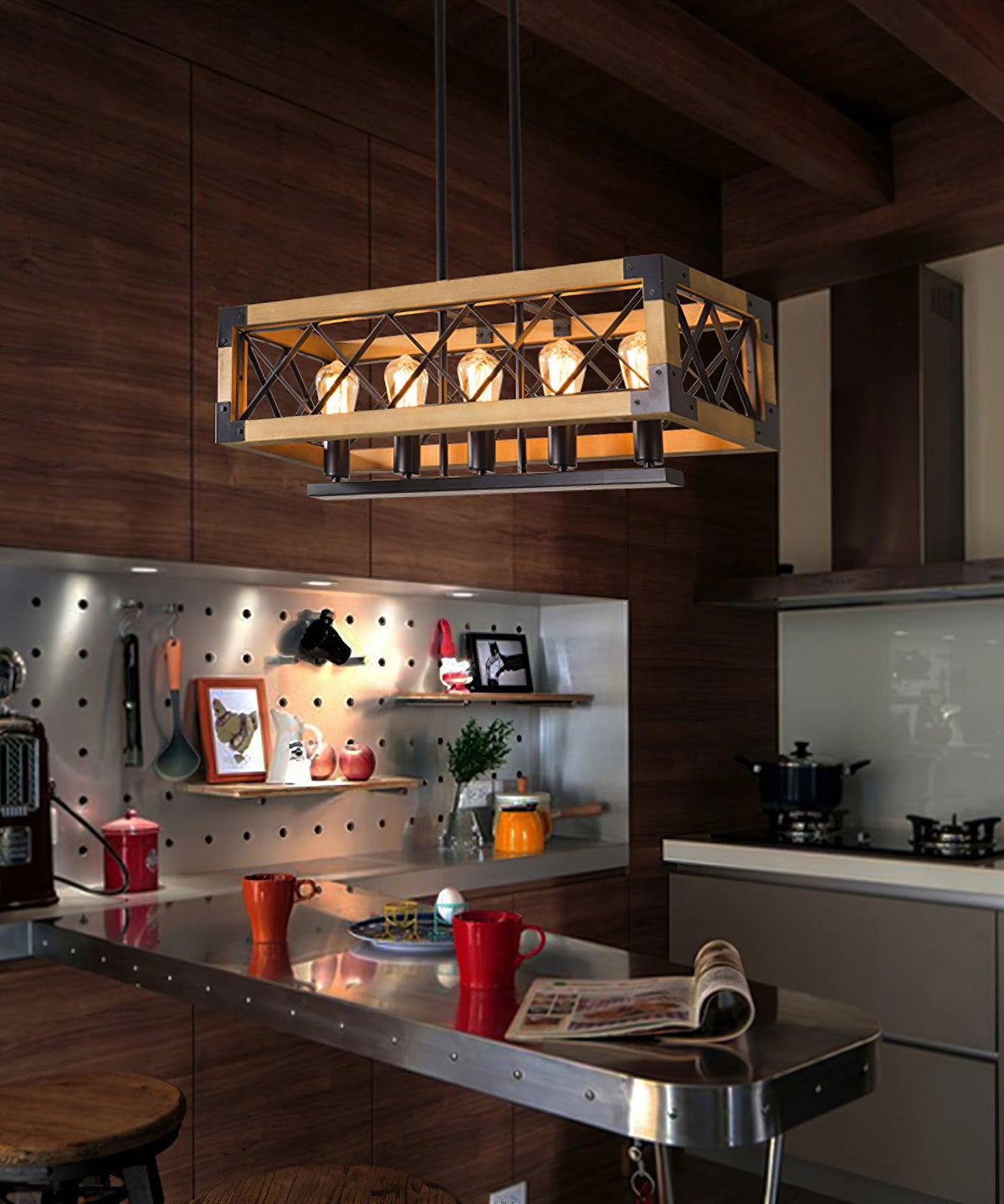 Grid lámpara de araña de cocina con isla rectangular