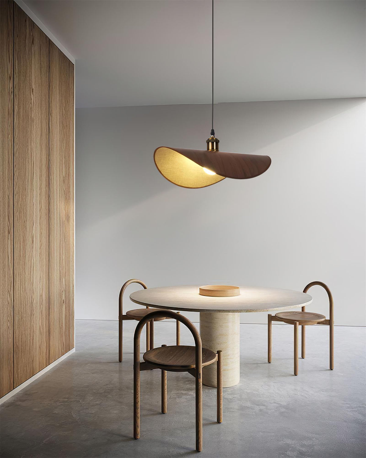 Mirelle lámpara colgante con pantalla de lino y estructura de madera minimalista de tejido