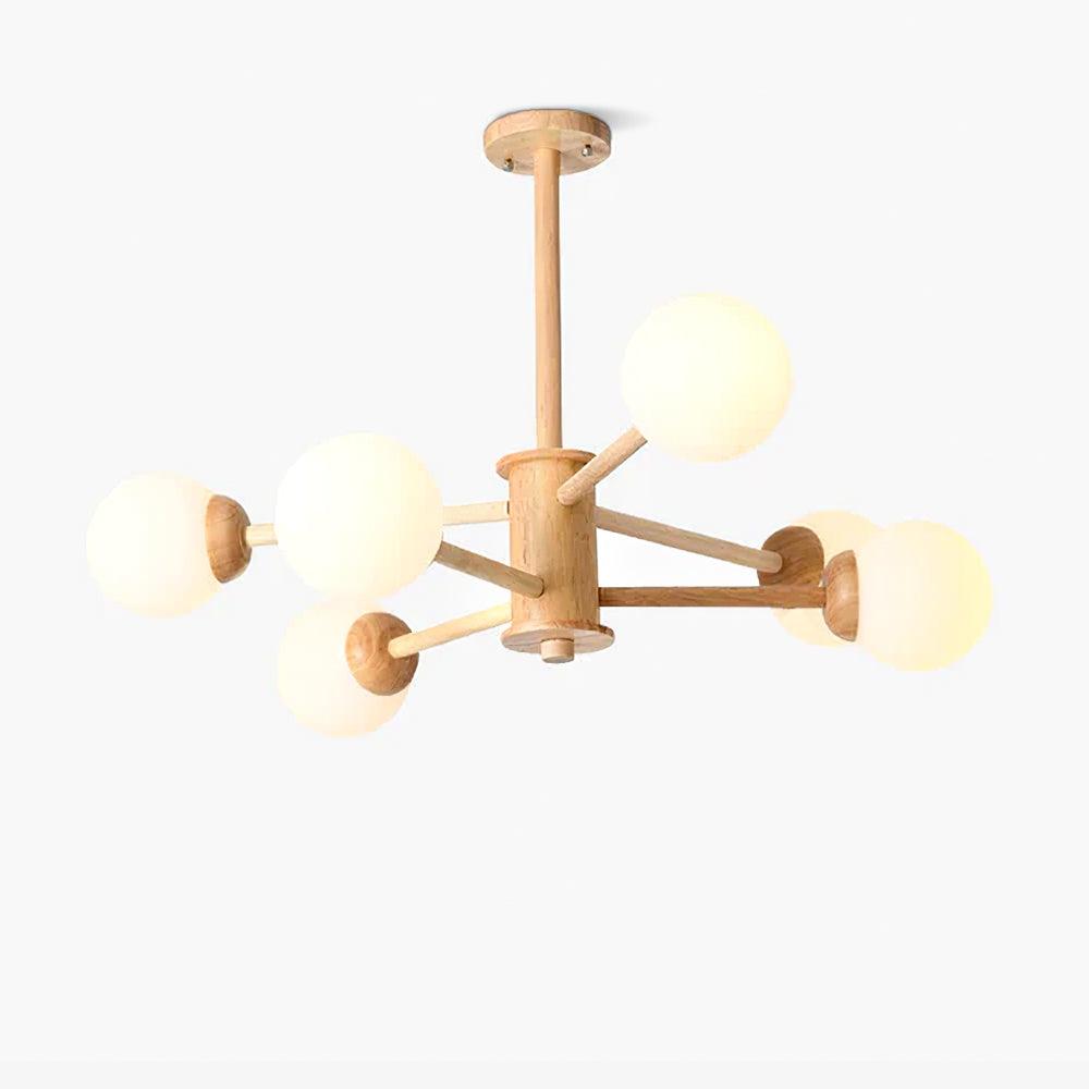 Kalds lámpara de araña de madera minimalista con esfera natural