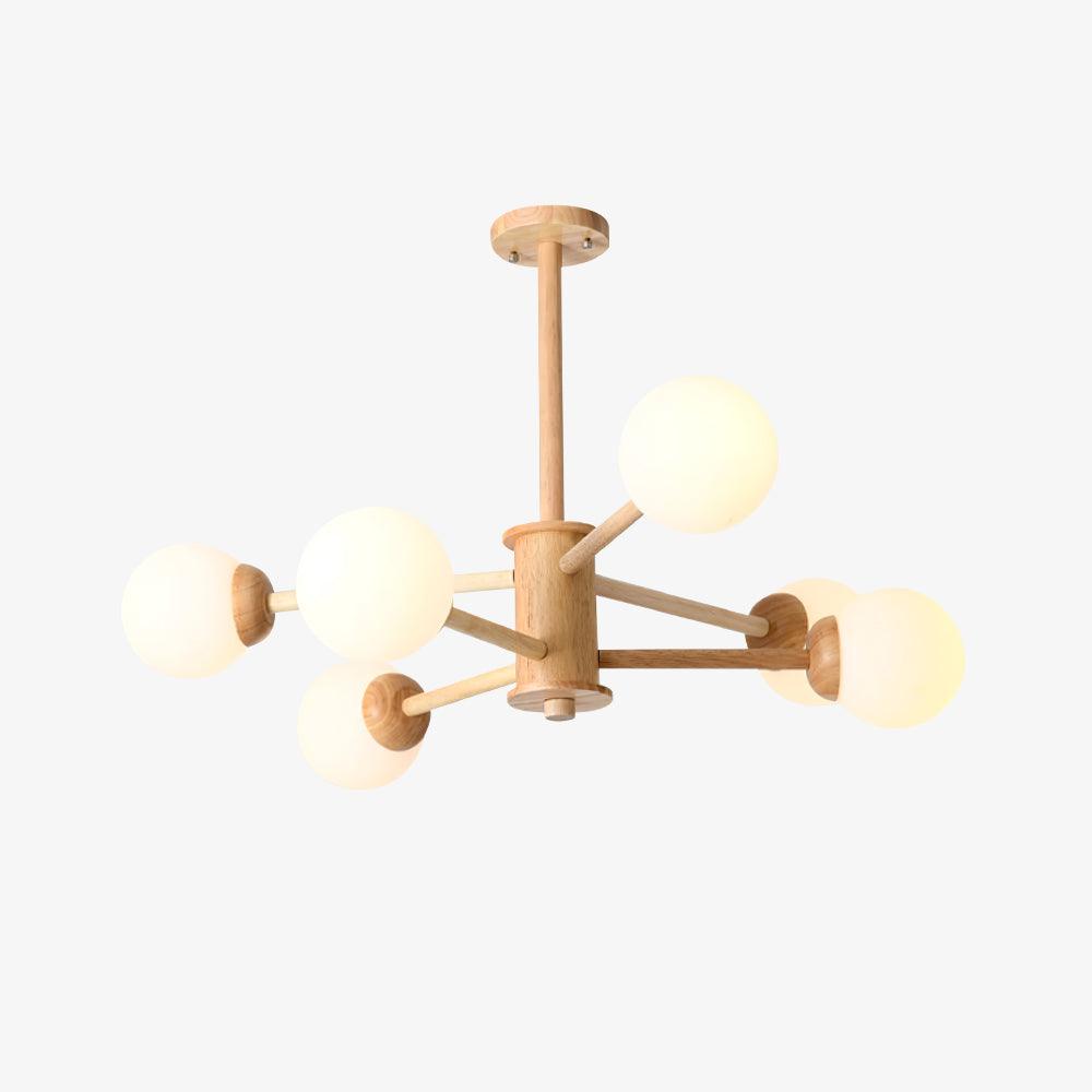 Kalds lámpara de araña de madera minimalista con esfera natural
