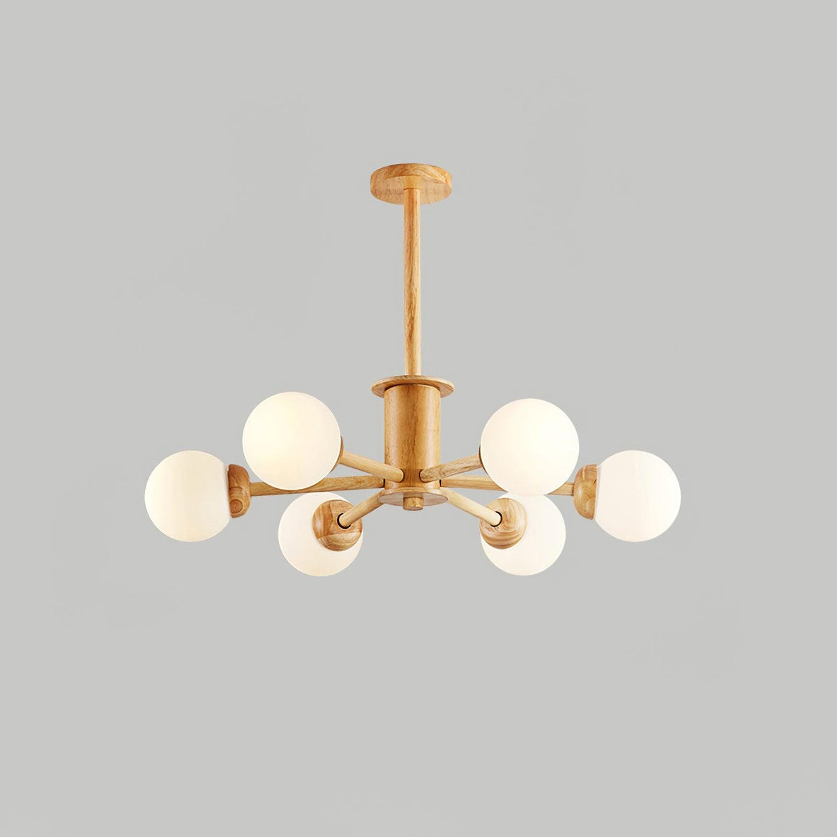 Kalds lámpara de araña de madera minimalista con esfera natural