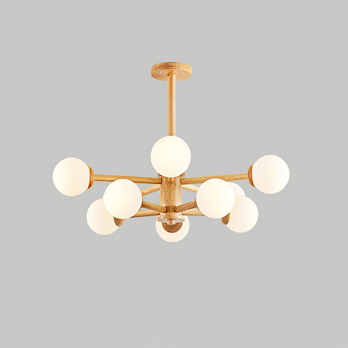 Kalds lámpara de araña de madera minimalista con esfera natural